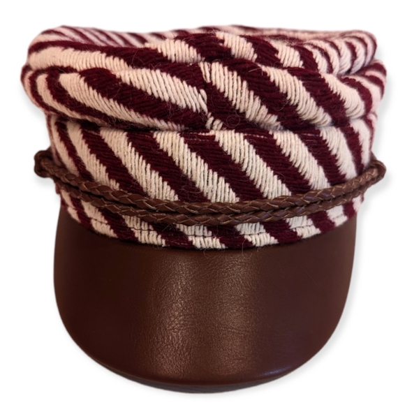 Brixton Albany Burgundy and Cream Striped Cap - Picture 2 of 4